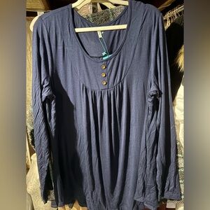 Elegant Navy Long Sleeve Top with Button Accents